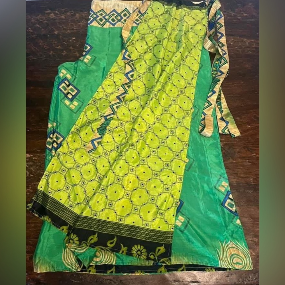 Handmade Silky shades of Green Reversible Wrap Pants XL